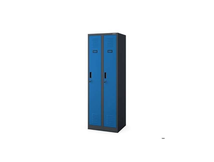 Armoire de rangement à deux compartiments pour le personnel anthracite et bleu : KACPER II 600 x 1800 x 500 mm