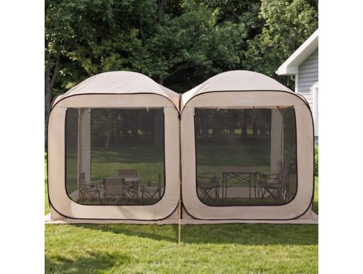 VEVOR Tente Moustiquaire Pop Up 366x182\,5x220 cm Abri Moustiquaire Pliant 2 en 1 Tente Portable pour Jardin\, Terrasse\, Cour\, Activités de Plein Air\, avec Sac de Transport\, Piquets de Fixation\, Beige