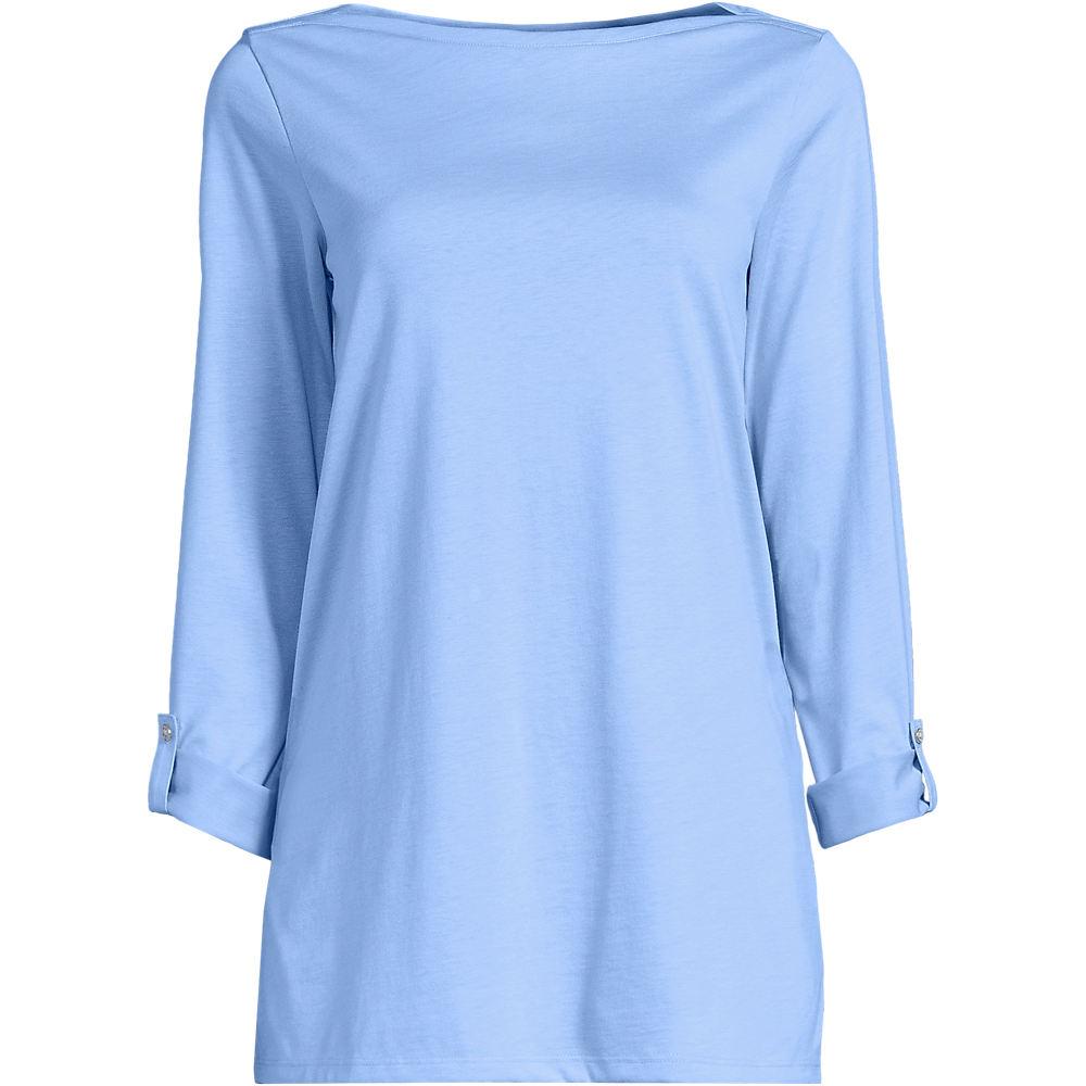 Langes Supima-Shirt mit U-Boot-Ausschnitt für Damen, Damen, size: regular, Blau, Baumwolle, by Lands' End
