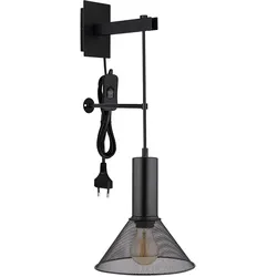 Schlafzimmerleuchte Wandleuchte Lampe Vintage Steckerkabel Schwarz-matt H 67 cm