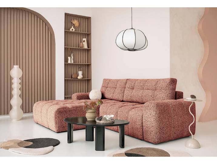 Ecksofa mit Schlaffunktion Rot/Beige/Rot Strukturstoff Purna 268cm Ausrichtung links Modern