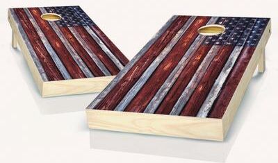 Skip's Garage Country Rustic American Flag Cornhole Board Outdoor Game Set