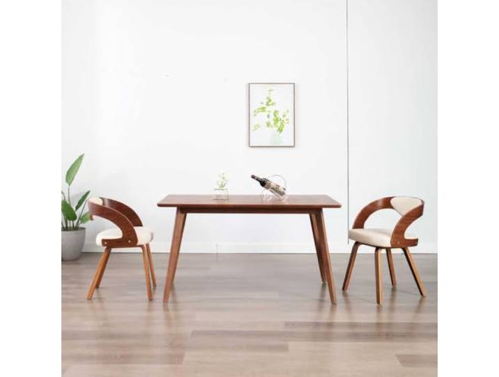 HEFZGDB 2 Esszimmerstühle Creme Bugholz Kunstleder Polsterstühle mit Holzrahmen Bequeme Sitzmöbel für Wohnzimmer Essbereich