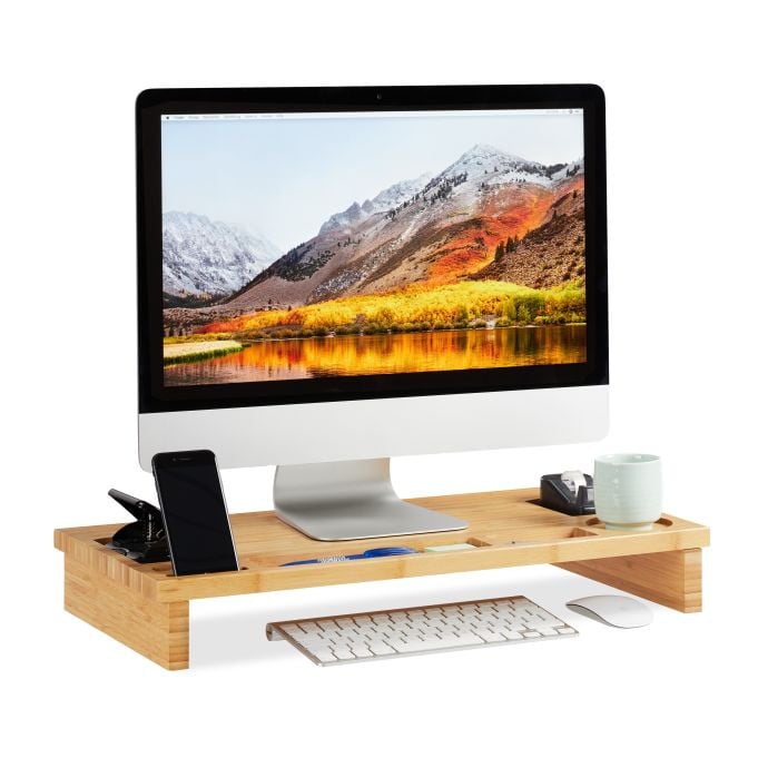 Relaxdays Monitorstandaard van Bamboe in Beige en Bruin
