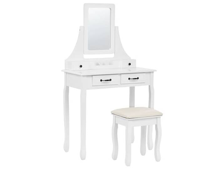 Weißer Schminktisch mit praktischem Hocker, Spiegel und 4 Schubladen Rayon