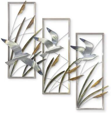 Copper Art Inc. Seagulls and Sea Oats Wall Sculptures Silver Set of Three, Set of Three, Silver