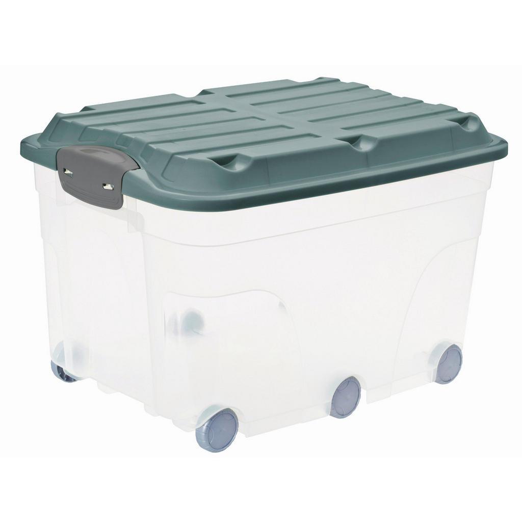 Rotho BOX MIT Deckel , Transparent, Grün , Kunststoff , 40x37x59.5 cm , DIN EN ISO 9001, DIN EN ISO 14001, Reach , Rollen, Tragegriff, Deckel abnehmbar, stapelbar , Ordnen & Aufbewahren, Deko- & Aufbewahrungsboxen, Aufbewahrungsboxen mit Deckel