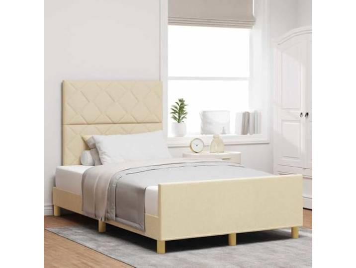 Stoffgepolstert Minimalistisch Plattformbett Creme 120x200 cm Bettgestell mit Kopfteil Creme 120 x 200 cm Stoff Polsterbett Minimalistisch mit Schaumfüllung für Schlafzimmer und