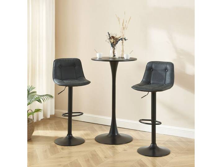 Lot de 2 tabourets TOM en PU noir avec pieds noir