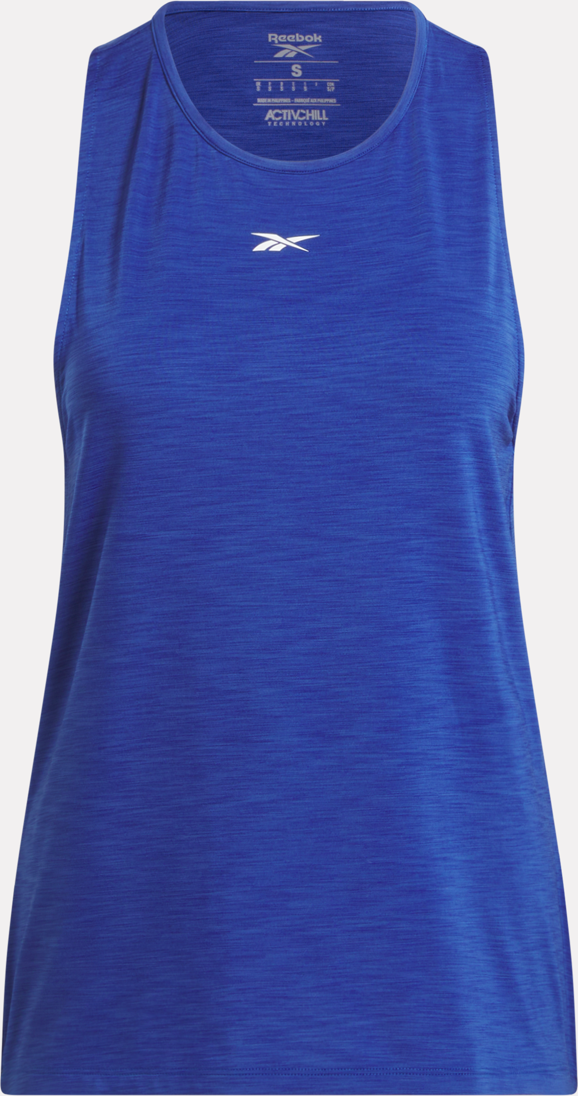 Tanktop REEBOK "RBK-CHILL ATHLETIC TANK", Damen, Gr. M, blau (boundless bl), Obermaterial: 85% Polyester, 15% Elasthan, Tops Tanktop, Tanktop-Schnitt, aus Polyester und Elasthan boundless bl M