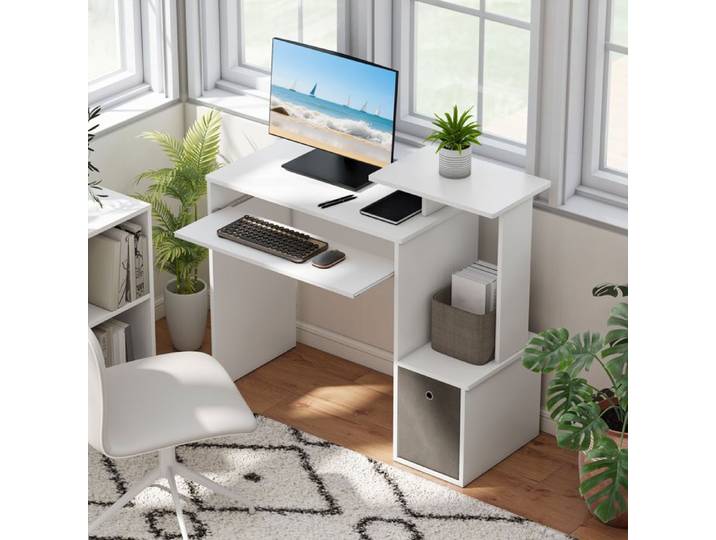 Bureau informatique table de bureau étagères tablette clavier panier panneaux particules