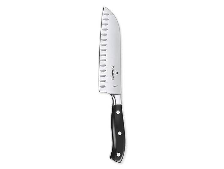 Victorinox Grand Maître, Profi Santokumesser, Extra Scharfe Klinge, Kullenschliff, 17 cm, Kunststoffgriff, Rostfreier Stahl, schwarz