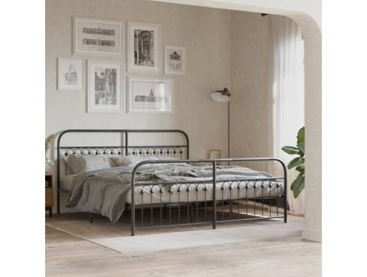RJPLMFV Bettgestell, Metall, Schwarz, 183 x 213 cm Ohne Matratze, Lattenrost inklusive, robuster Stahl, Aufbewahrung unter dem Bett