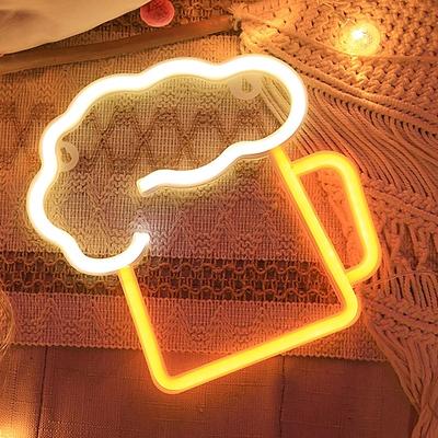 bier neonschilder hellgelb weiß neonlichter wanddekor für mann höhle bar nachtclub strand shop design urlaub feier party deko usb batteriebetrieben(