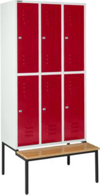 Schäfer Shop Select Kleiderspind, mit Sitzbank, 3x2 Abteile, 300mm, Zylinderschloss. Tür rubinrot