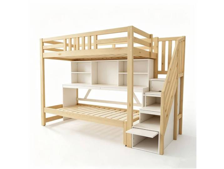 Lit superposé enfant en pin blanc & chêne 90x200 + 90x190 cm
