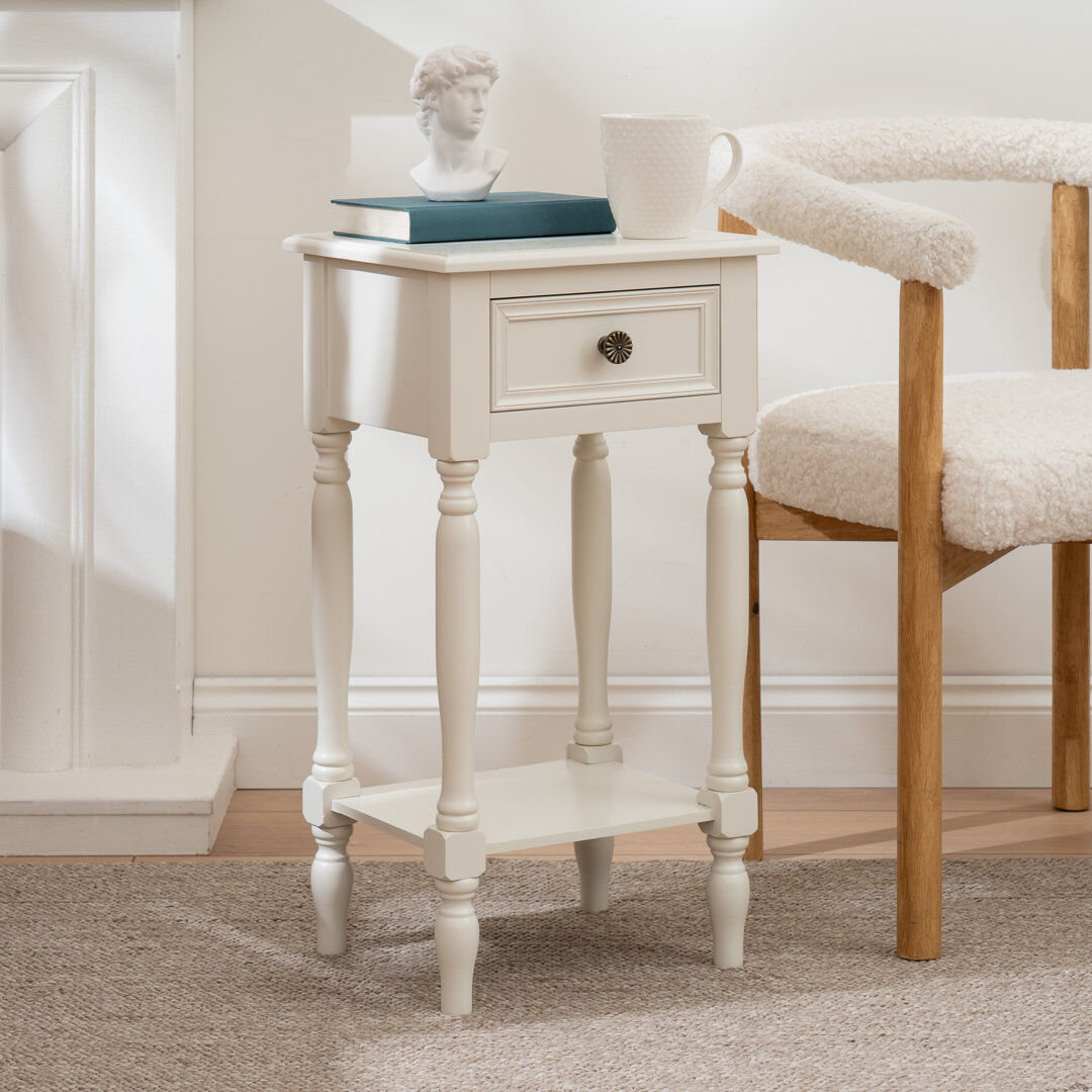 ClassicLiving Solid Wood End Table Ivory 66cm H X 35.5cm W X 30cm D