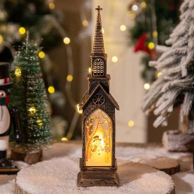 Christmas LED Lantern Table Ornament, Merry Christmas Church Lamp, Home Xmas Decoration church Snowman