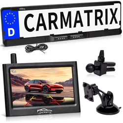 CARMATRIX Funk Rückfahrkamera Digital im Nummernschildhalter mit 4,3" Monitor Nachtsicht LED's