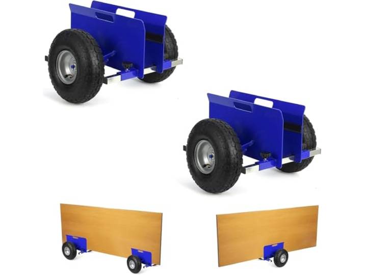 2 Stück Plattenwagen, 272 kg Tragfähigkeit, Mit 25.4CM Gummiluftreifen, Klemmwagen Plattentransportwagen Plattentransporter Mit Universalrädern Transporthilfe Plattenroller Plattformwagen Rollwagen