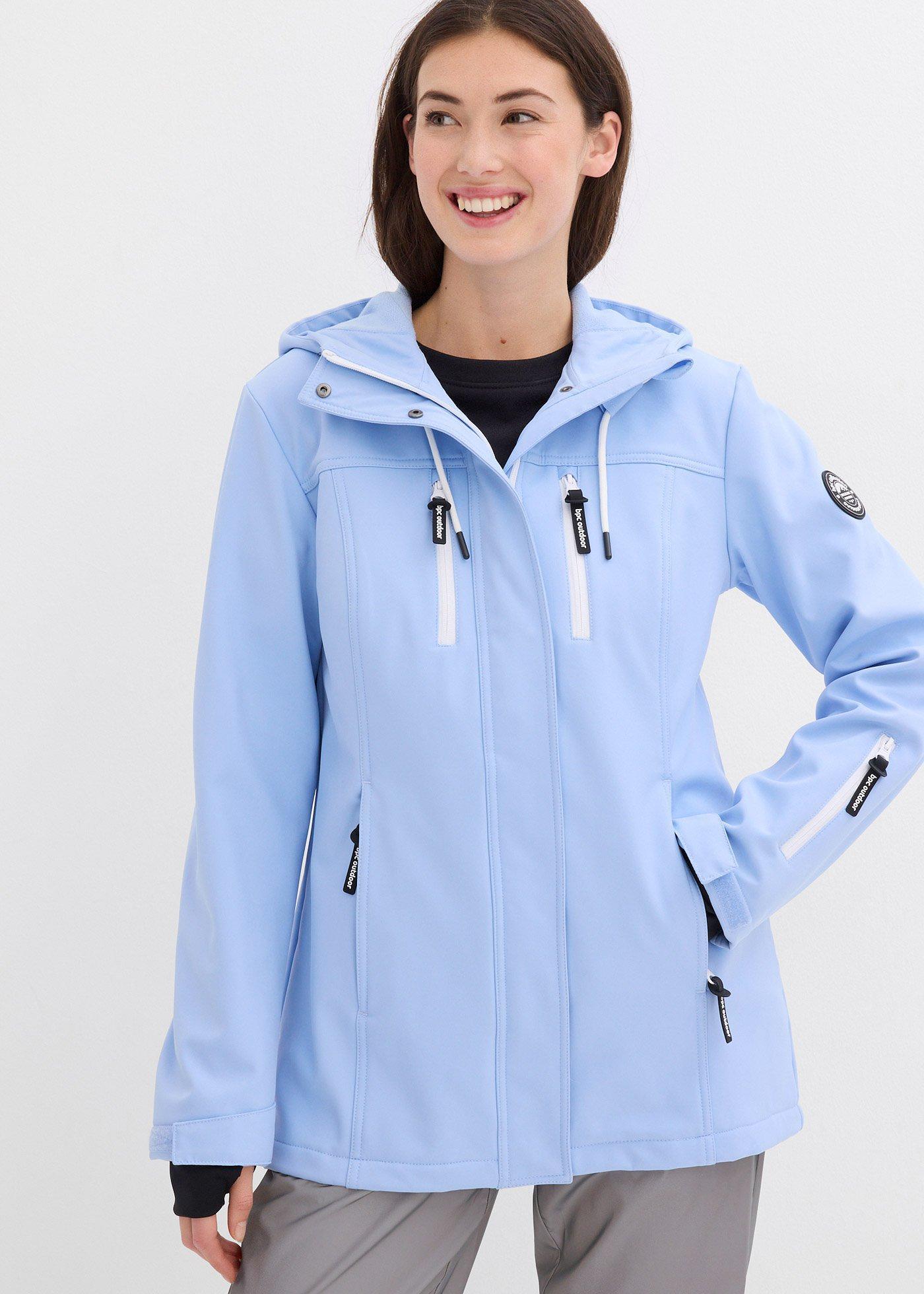 bonprix wasserabweisende Softshelljacke, blau, Gr.48, praktische Übergangsjacke aus wasserdichtem Material, ohne versiegelte Nähte, mit Reißverschlusstaschen, bequem geschnitten, aus Softshell