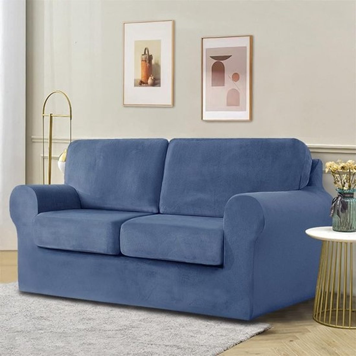 Set afneembare stretchhoezen voor 2-zitsbank - Zachte velvet beschermhoes