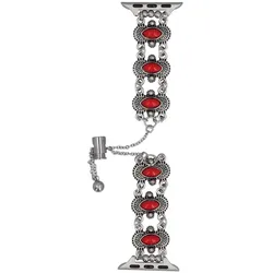 Neue Armbanduhr GlacierX Slider Clasp Vintage Stones Bracelet Korallenrot für Apple Watch 38/40/41mm Silber-Rot