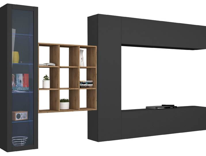 Wohnwand HOME AFFAIRE Maruska , grau (anthrazit, anthrazit), B:350cm H:180cm T:30cm, Holzwerkstoff, Kastenmöbel-Sets, Wohnwand