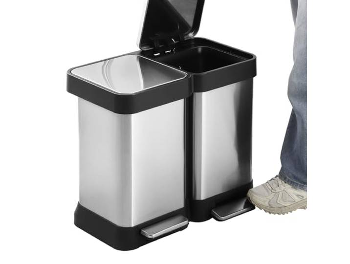 IDEALHOUSE 13 Gallon (50L) Edelstahl-Mülleimer Mit 2 Deckeln fußbetätigt & fingerabdruckresistent – für Nass- und Trockenabfall – ideal für Küche & Büro