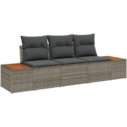 vidaXL 3-teiliges Garten Sofa Set mit Kissen Grau Poly Rattan Akazie