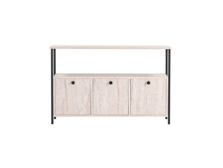 Console Meuble dentrée en bois MDF mélaminé et métal travertin et noir 120 x 30 x 77 cm Industriel