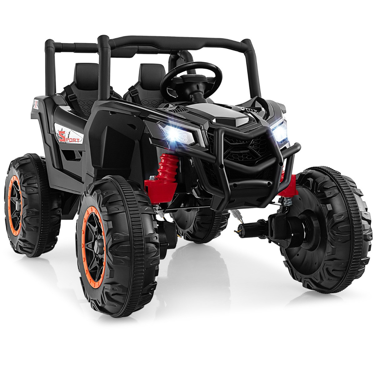 Costway 24V Kinder-Ride-on UTV Elektrische Auto met 4 x 100W Motoren, Afstandsbediening en Muziek, 2-Zits Speelgoedauto voor Kinderen vanaf 3 Jaar
