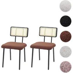 Einzelst�ck | 2er-Set Esszimmerstuhl HWC-K88, Lehnstuhl Stuhl, Holz Poly-Rattan Metall Bouclé ~ Stoff/Textil braun