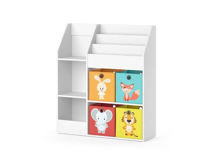 Bibliothèque enfant Luigi 100.4x114.2cm avec 4 boîtes pliantes (multicolores) Blanc Vicco 40291