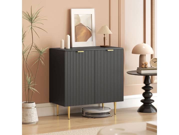 HOMCOM Buffet Cuisine Noir 80x40x80cm 2 Portes Pieds Métalliques