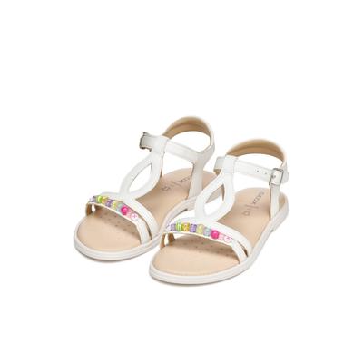 Sandale GEOX "J SANDAL KARLY GIRL", Mädchen, Gr. 39, weiß, Lederimitat, Schuhe Sandale, Sandale mit Fersenriemen, Größenschablone zum Download