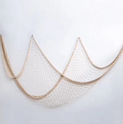 Inspire Curations Mediterranean Nautical Fishing Net Wall Decor Coastal Beach Hanging Accent a White