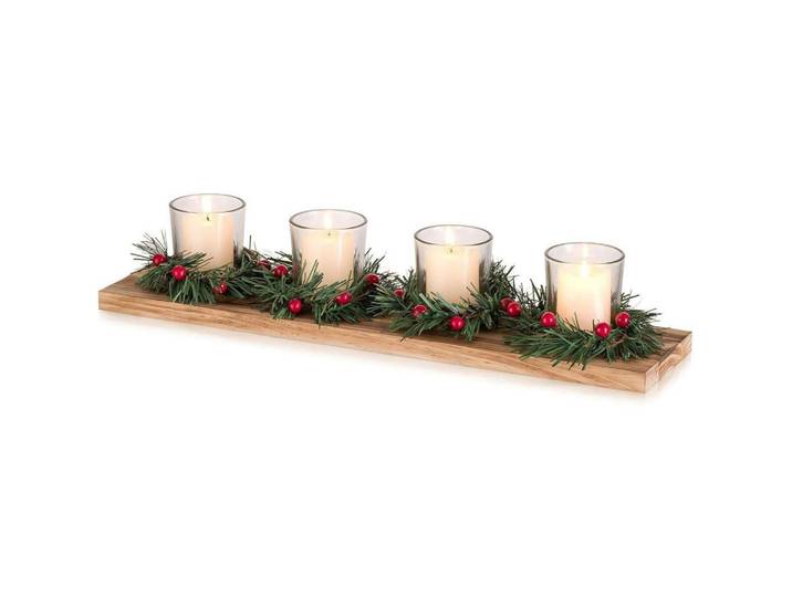 Adventskranz Länglich Holz mit 4 Kerzenhaltern 42 cm, Braun, 10.5x9x41.5 cm, Dekoration, Kerzen & Kerzenhalter, Teelichthalter
