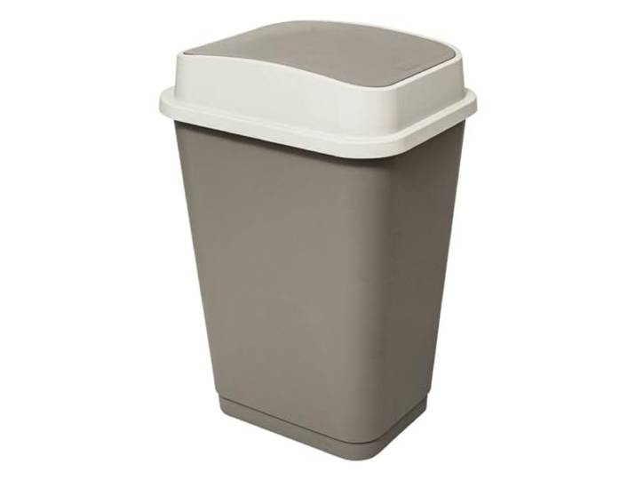5five – 50-Liter-Kunststoffeimer, taupe, Doppeldeckel, praktisches manuelles Öffnungssystem, Beutelbefestigungssystem, leicht, einfach zu reinigen