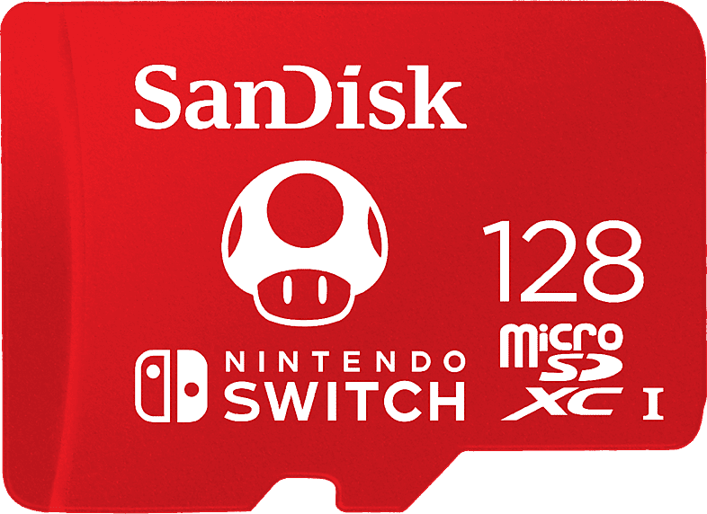 Tarjeta micro SDXC - SanDisk Licencia Nintendo®, 128 GB, Para Nintendo Switch 1, Lite, Oled, 100 MB/s, U3, Rojo