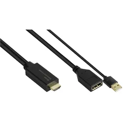 Good Connections Adapter HDMI 2.0b Stecker an DisplayPort 1.2 Buchse, 4K @60Hz, USB Power, vergoldete Kontakte, Kupfe (DisplayPort), Video Adapter, Schwarz