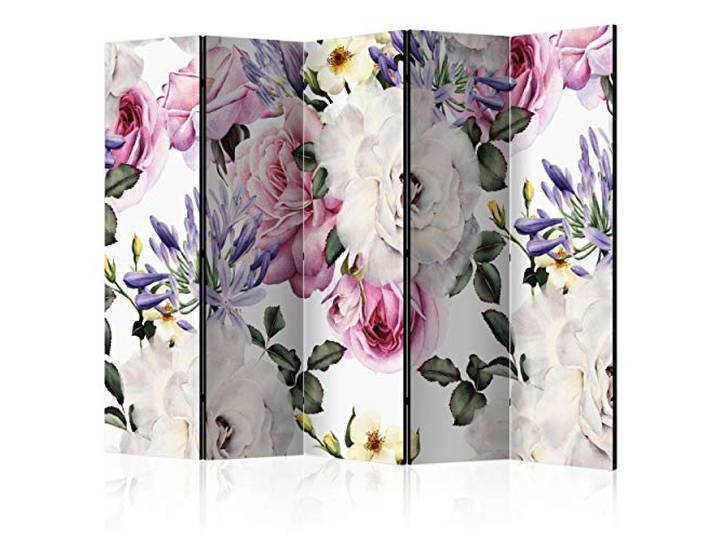 decomonkey Paravent Raumteiler Innen Blumen, 225x172 cm, 5-teilig Beidseitig, Wohnzimmer, Room Divider, Wall, Raumteiler Stehend, Trennwand, Sichtschutz, Spanische Wand, Sichtschutzwand, Holz