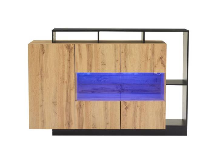 Buffet LED moderne - Contrôle Bluetooth - Éclairage LED RGB 16 couleurs - Dimensions 140x44x93 5 cm - MDF écologique