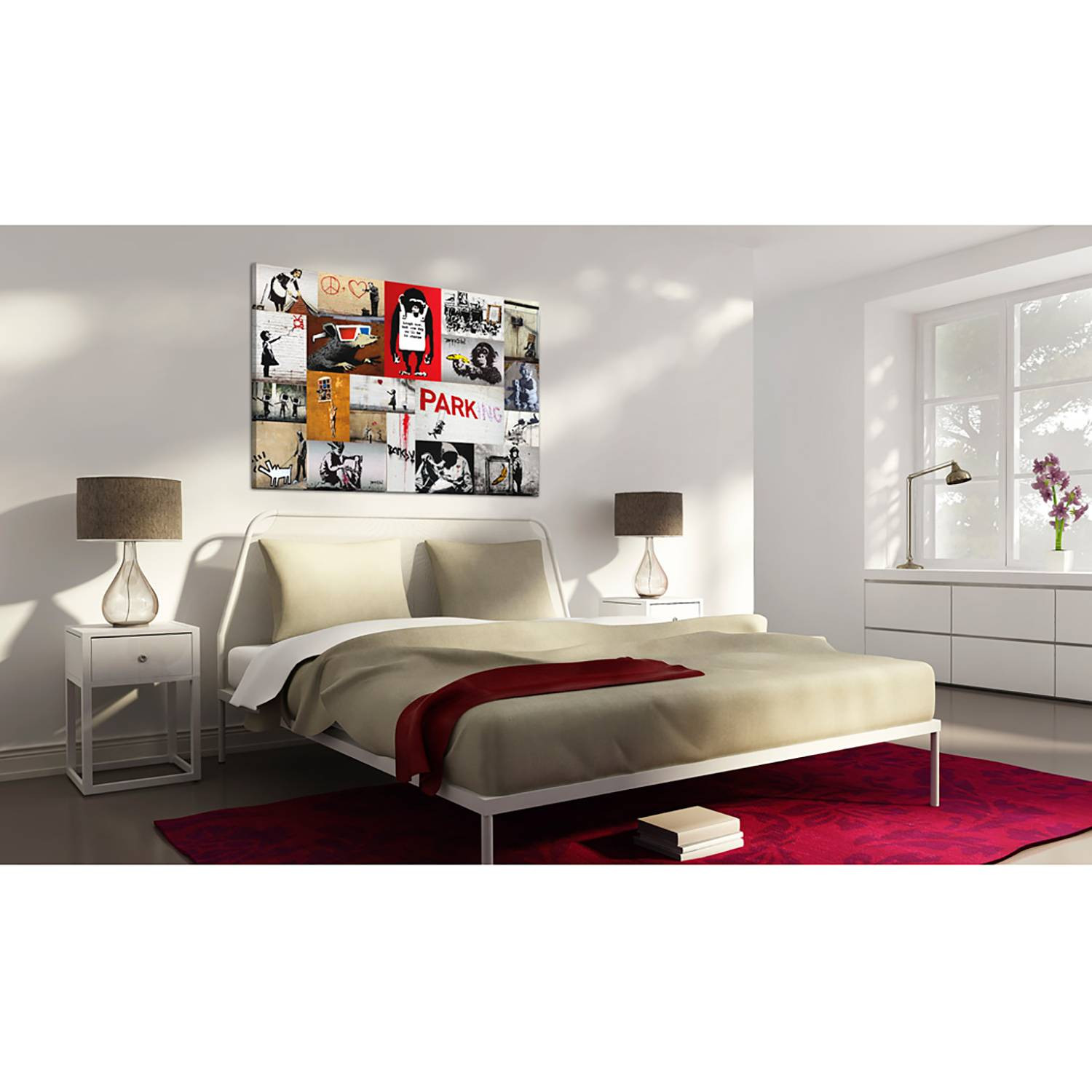 home24 Afbeelding Collage Banksy met hout en textiel, multicolor, 90 x 60 cm
