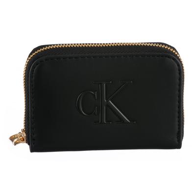 Geldbörse CALVIN KLEIN "BOLD CK MEDIUM ZIP AROUND", Damen, schwarz, Lederimitat, unifarben, Kleinlederwaren, Mini Portemonnaie, Geldbeutel, Money Pocket mit CK-Logo