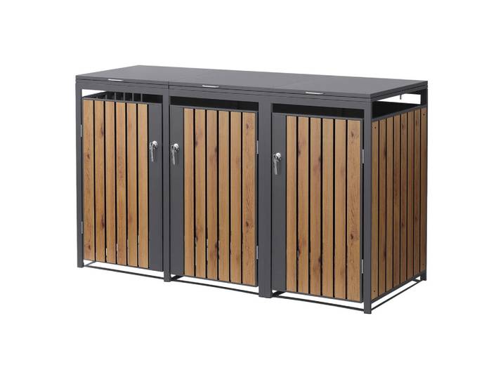 Ml-Design Mülltonnenbox 3er Anthrazit-Eichenoptik, Graubraun, Metall, 240 L, Rechteckig, 200x120x80 cm, Gartenzubehör, Mülltonnenbox