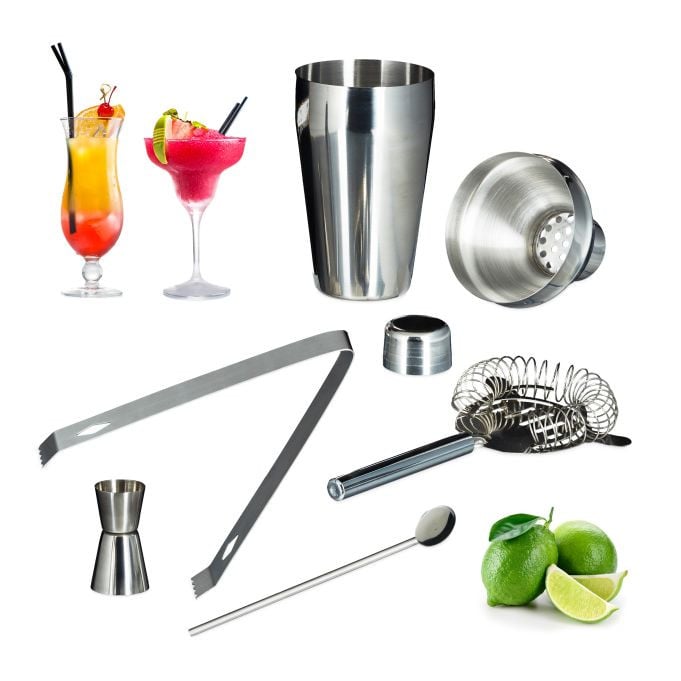 Relaxdays Cocktail set 5-delig, RVS barset met shaker, Zilver