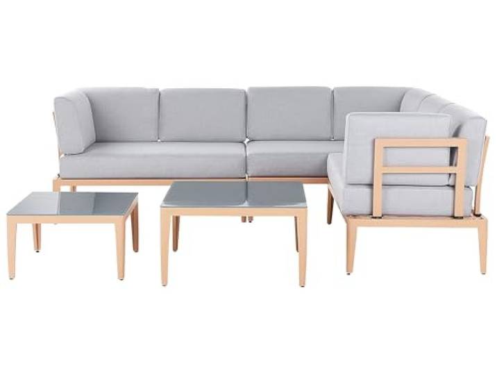 Modernes Outdoor-Lounge-Set Aluminium heller Holzfarbton/grau 6-Sitzer Rima