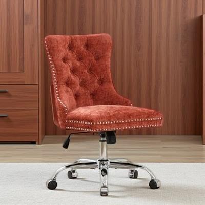 VIVIADORE Modern Tufted Swivel Office Chair with Gold Electroplated Base, Adjustable Upholstered Desk Chair with Button-Tufted Backrest