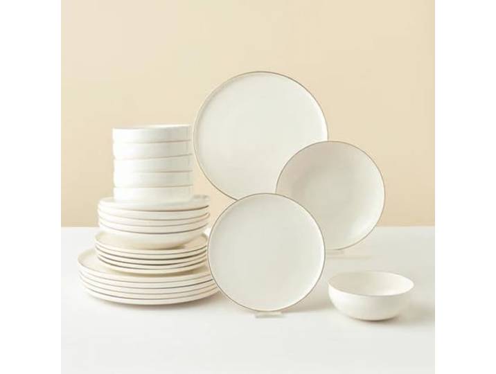 Karaca Stream Bone Meridian - Bone China Porzellan Geschirrset für 6 Personen Modern Teller Set 24-teilig mit Servierteller, Suppenteller, Speiseteller und Essteller, Tafelservice - Weiß